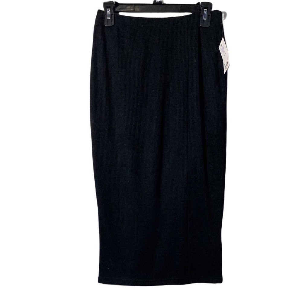 Vylette M Pencil Skirt Below Knee Wiggle NWT Black Micro Ribbed Texture Cute